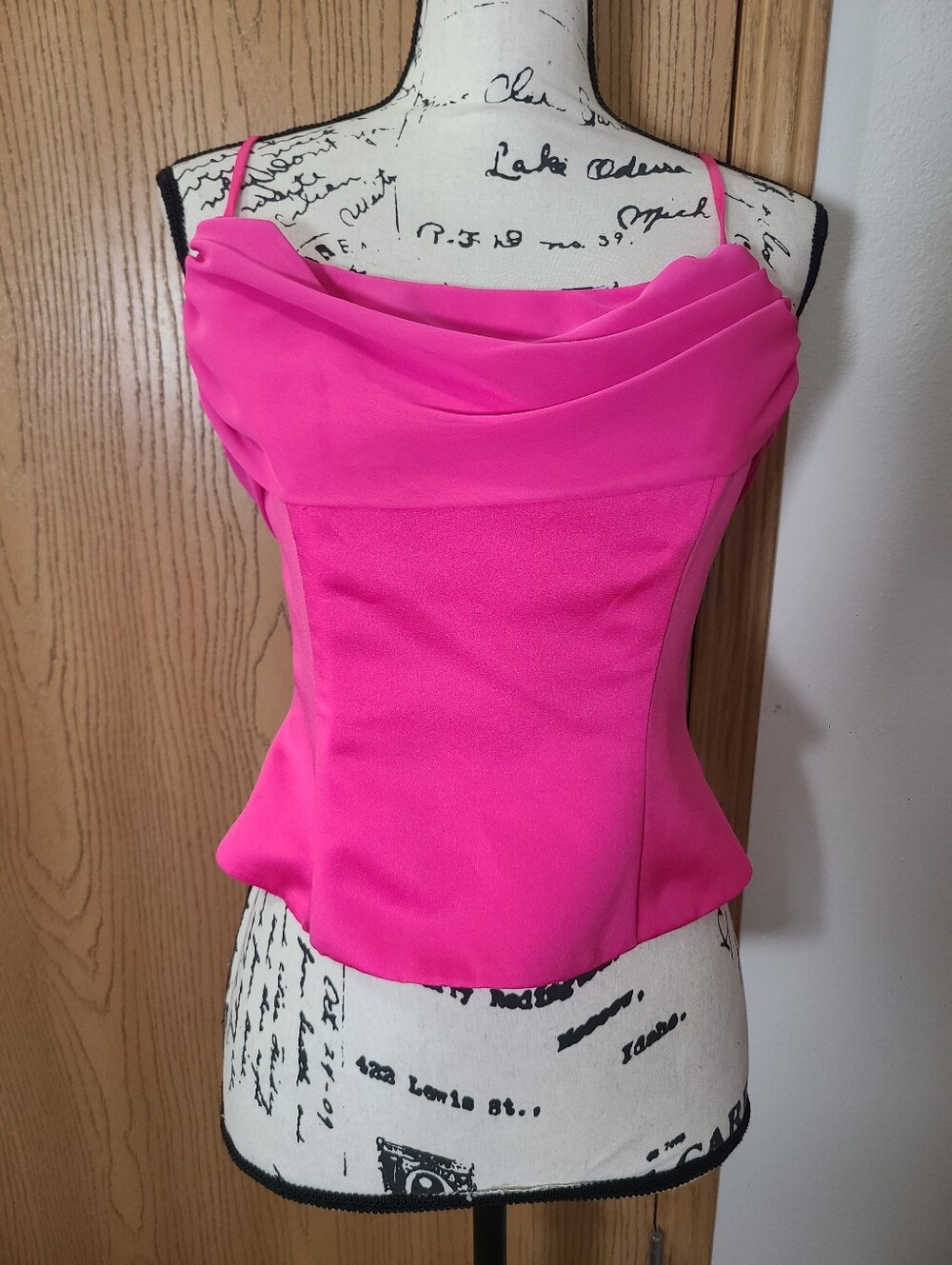 Alfred Angelo Fuchsia Barbiecore Spaghetti Strap Tie Cowl Neck Corset Crop Top